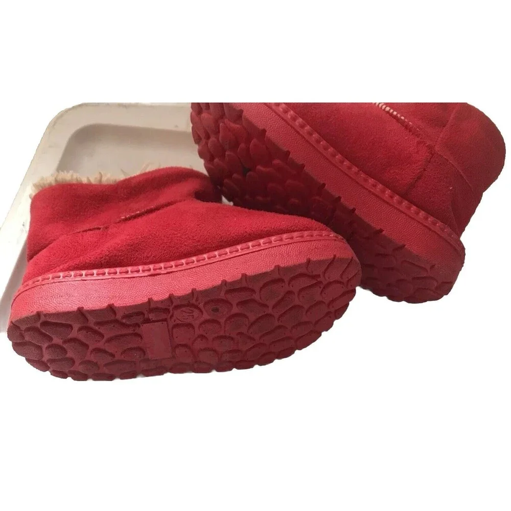 Girls Winter Warm Ankle Snow Boots Red Fur Lined Toddler Shoes UK 25, US 8.5 T